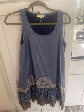 Rye Blue and Taupe Layered Sleeveless Tunic Dress